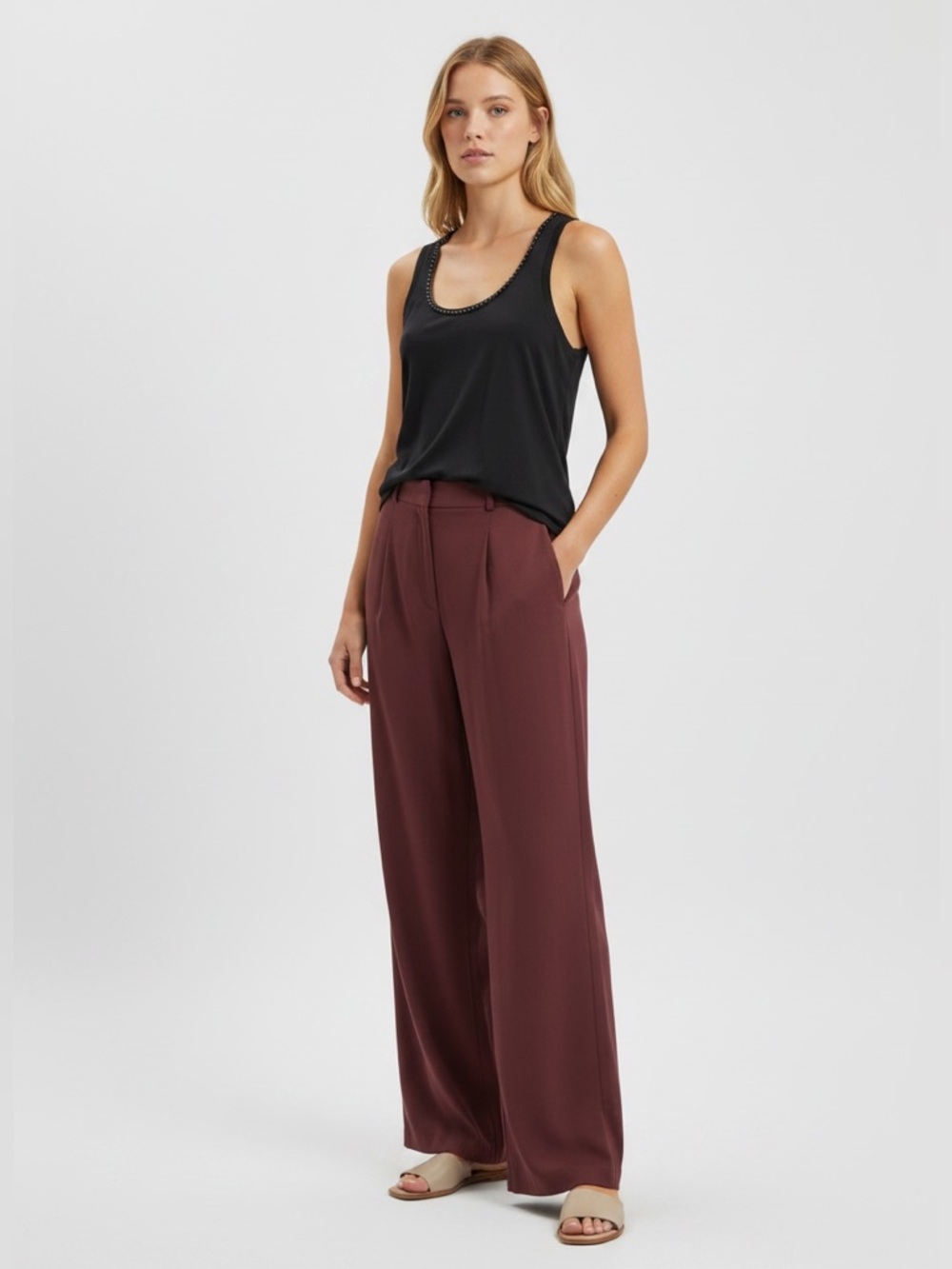 MICHAEL Michael Kors Black Tank Top with Gunmetal Chain Detail